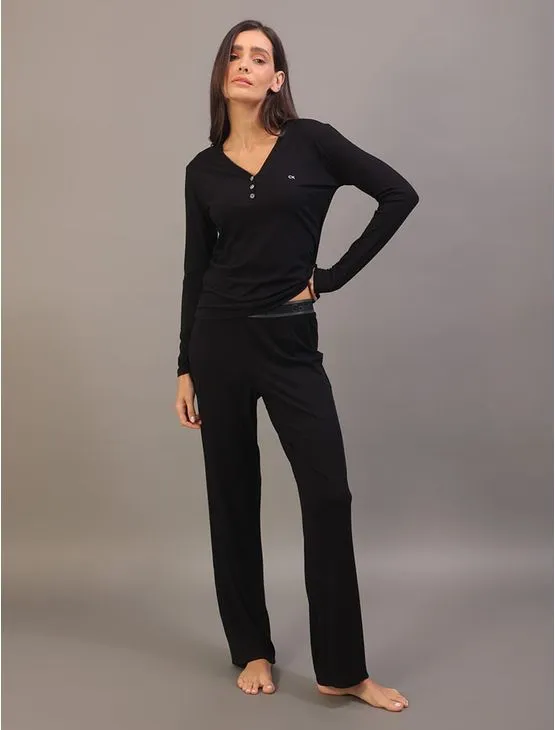 Pijama Manga Longa Calça Visco Canelada - Preto Pijama Manga Longa Calça Visco Canelada Preto Gg