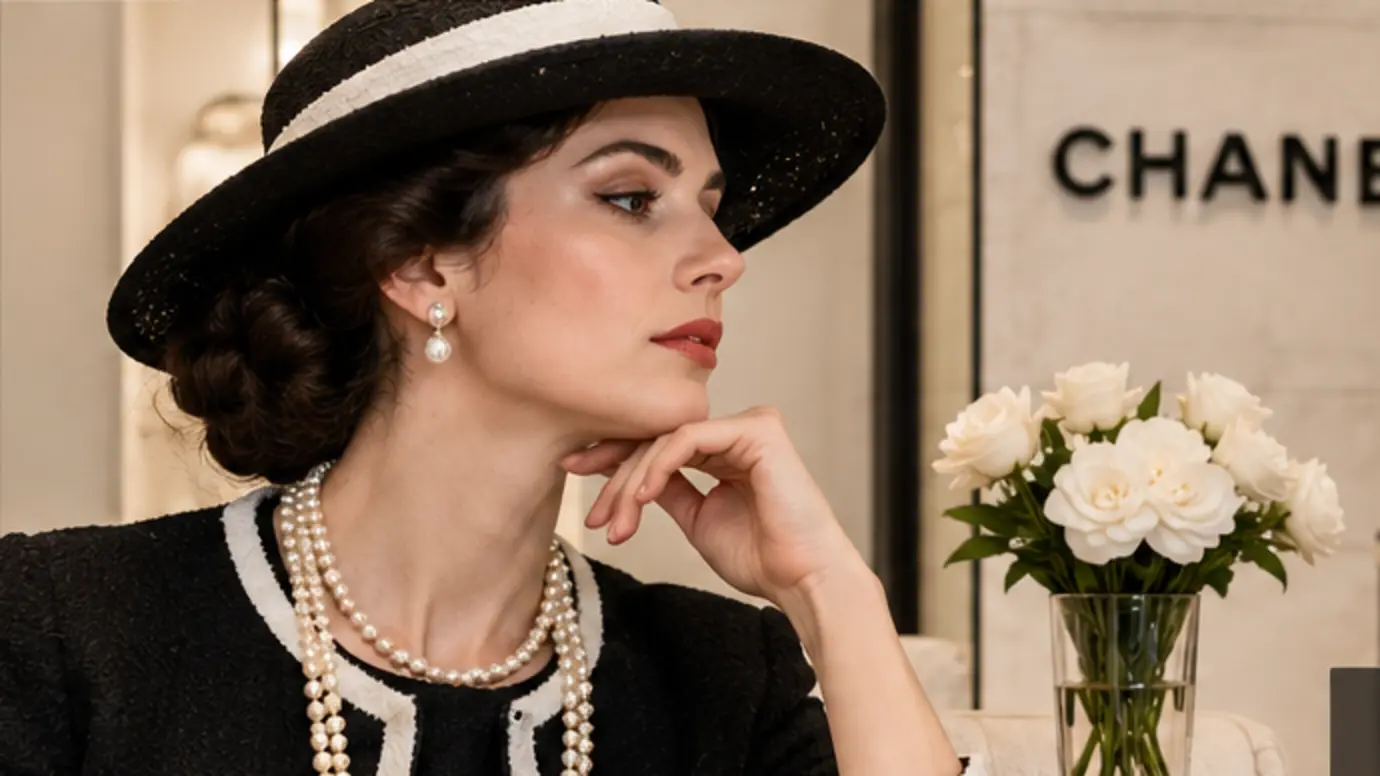 Ilustração editorial inspirada no universo visual associado a Coco Chanel.
